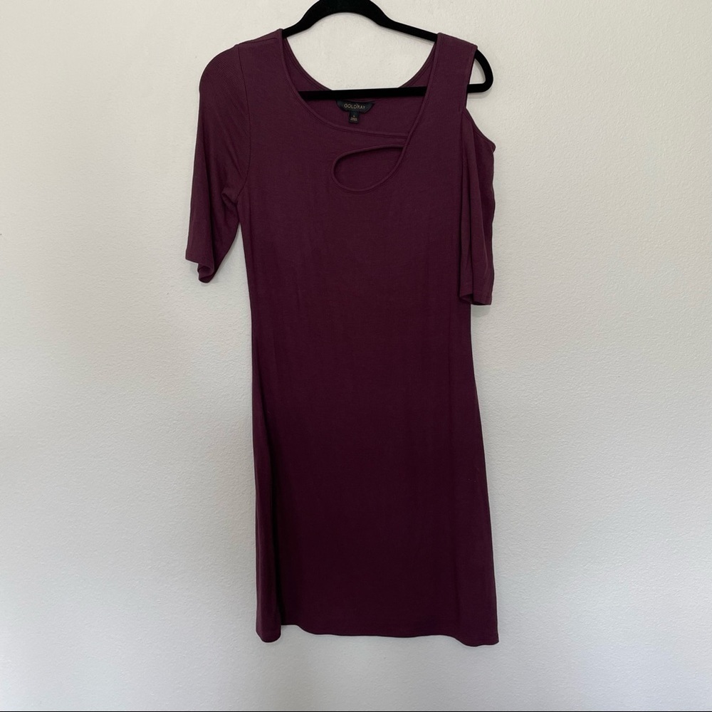 Gold ray stitchfix burgundy ribknit cutout sleeve & neck line womens dress sz.L
